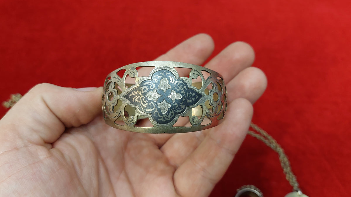 Vintage set!!! silver-plated earrings, ring, chain with pendant and bracelet USSR. Rare vintage set!!!