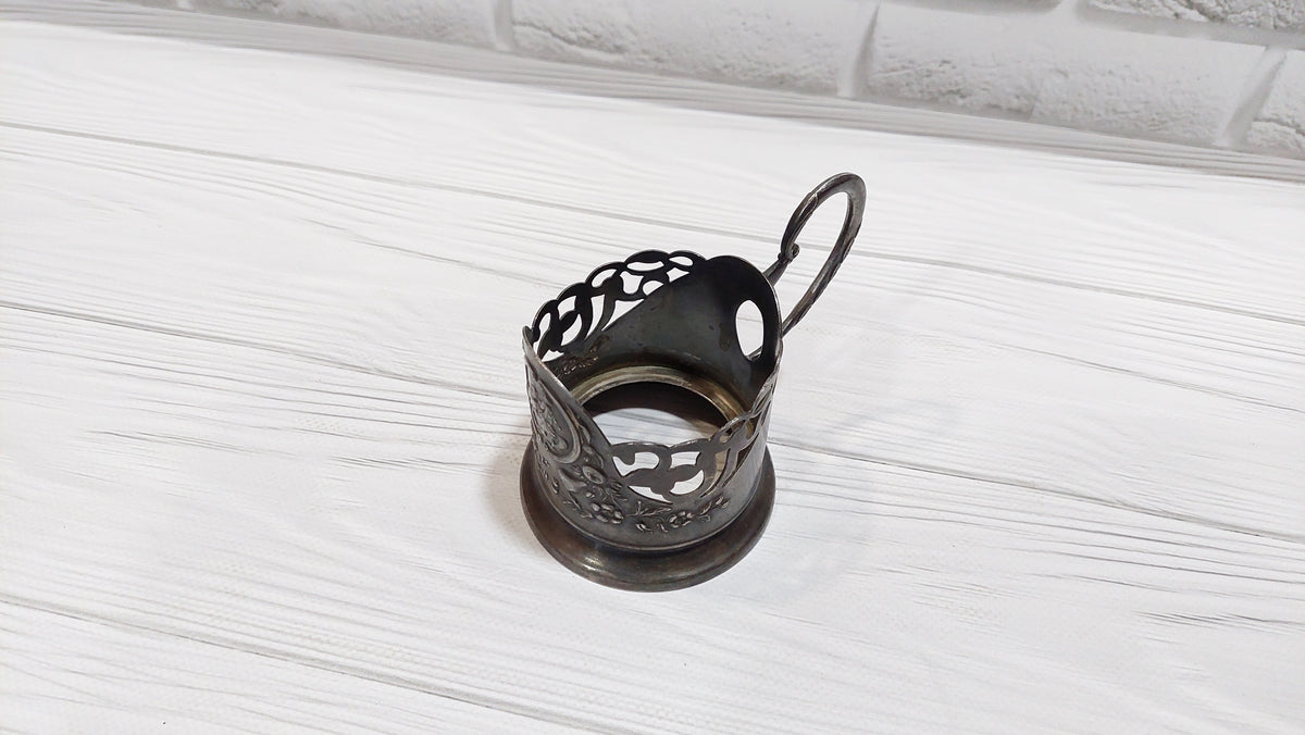 Cupronickel silver cup holder Bogdan Khmelnitsky, Ukrainian cup holder with Bogdan Khmelnitsky