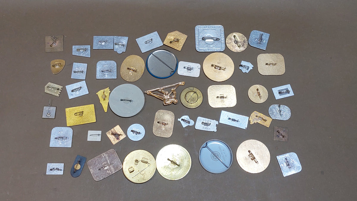 BADGES, Soviet era, enamel, badges for vintage backpacks, jackets, hats, caps, uniforms. 48 pieces.