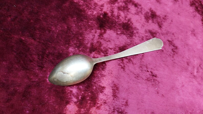 Vintage Soviet USSR Floral Enamelled Gold Plated 916 Silver Dessert Spoon. Leningrad jewelry factory.