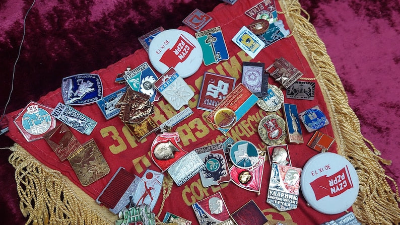Lot USSR SOVIET Era Enamel Badges Cold War Badges Communism CCCP for Vintage Backpacks Jackets Hats Caps Uniforms
