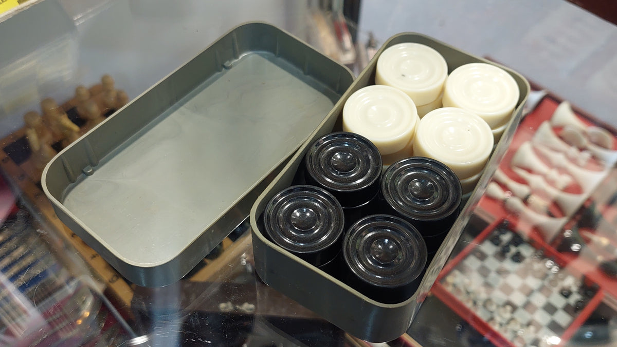 Soviet checkers installed in the original box