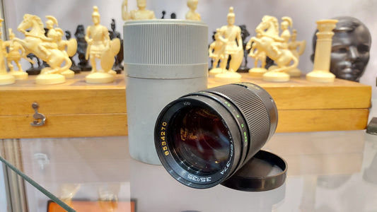Soviet vintage lens Jupiter-37A 4/135. Soviet lens 135mm f/3.5 M42, Portrait lens from the USSR, Russian vintage lens