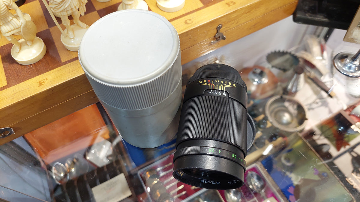 Soviet vintage lens Jupiter-37A 4/135. Soviet lens 135mm f/3.5 M42, Portrait lens from the USSR, Russian vintage lens