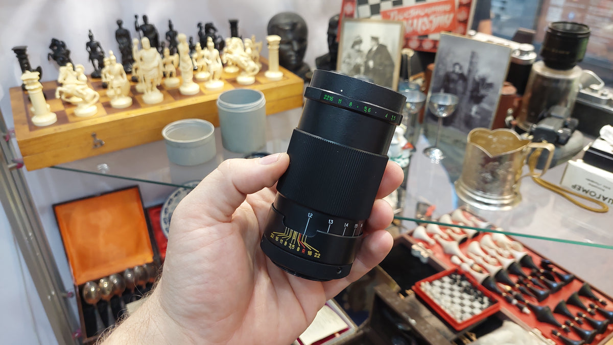 Soviet vintage lens Jupiter-37A 4/135. Soviet lens 135mm f/3.5 M42, Portrait lens from the USSR, Russian vintage lens