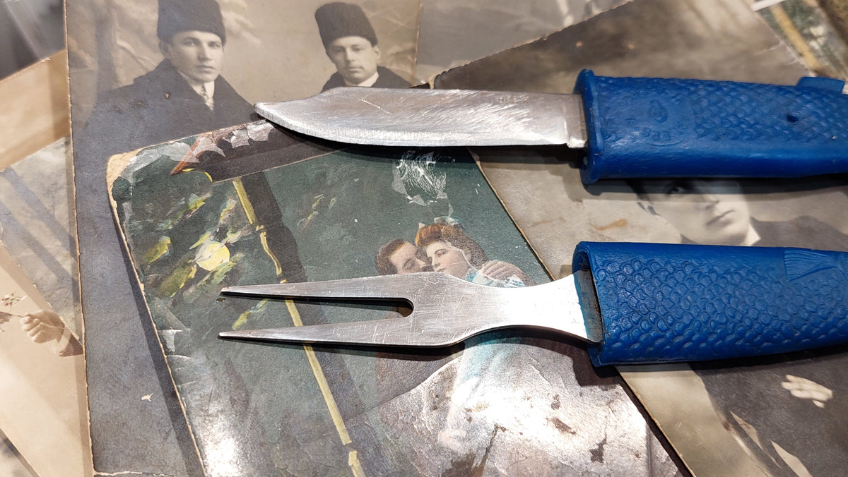 Vintage tourist fishing set USSR fork and knife Pike