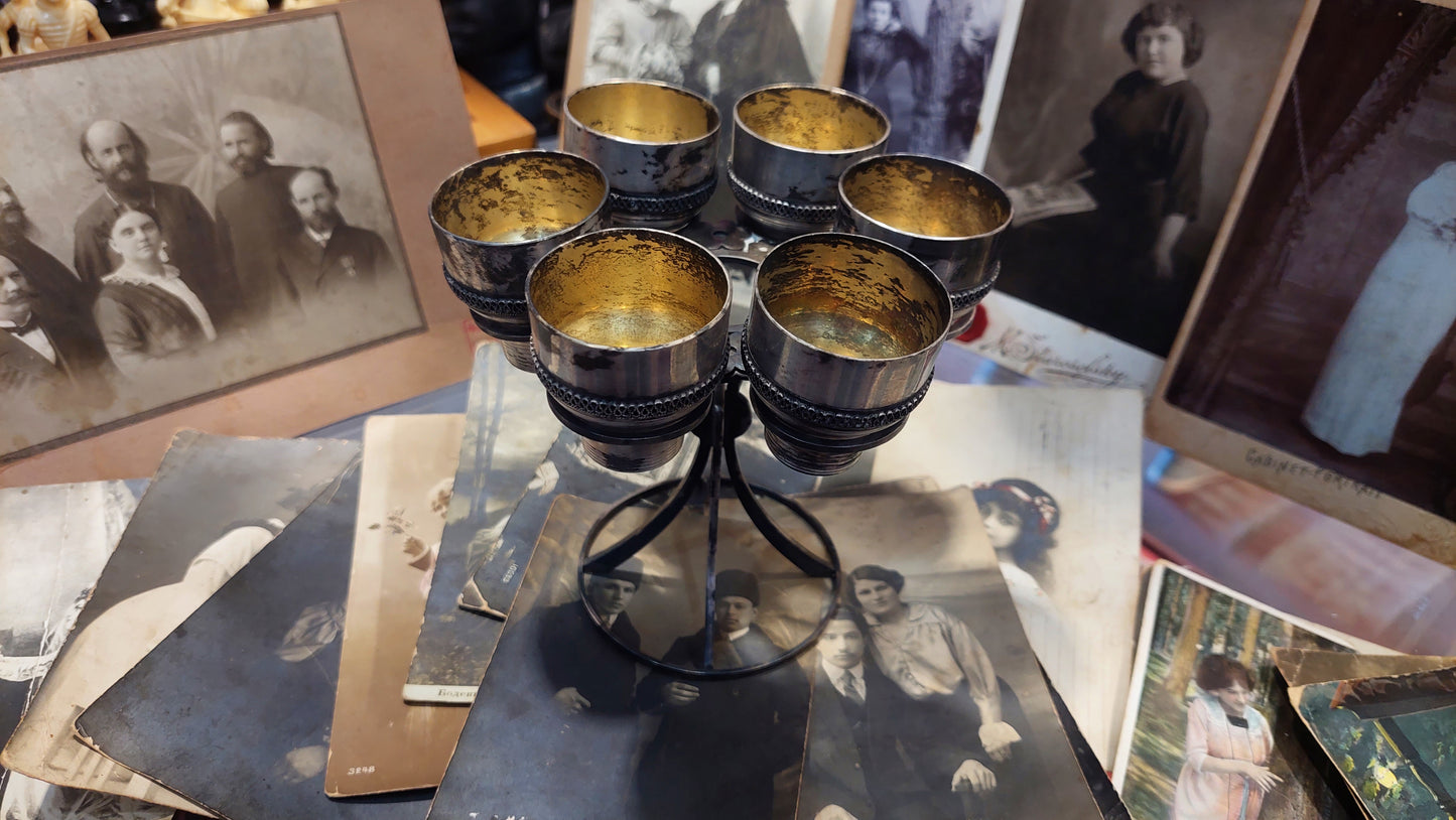 Cupronickel cups of the USSR. Floral set. For a gift. Silvering and gilding.