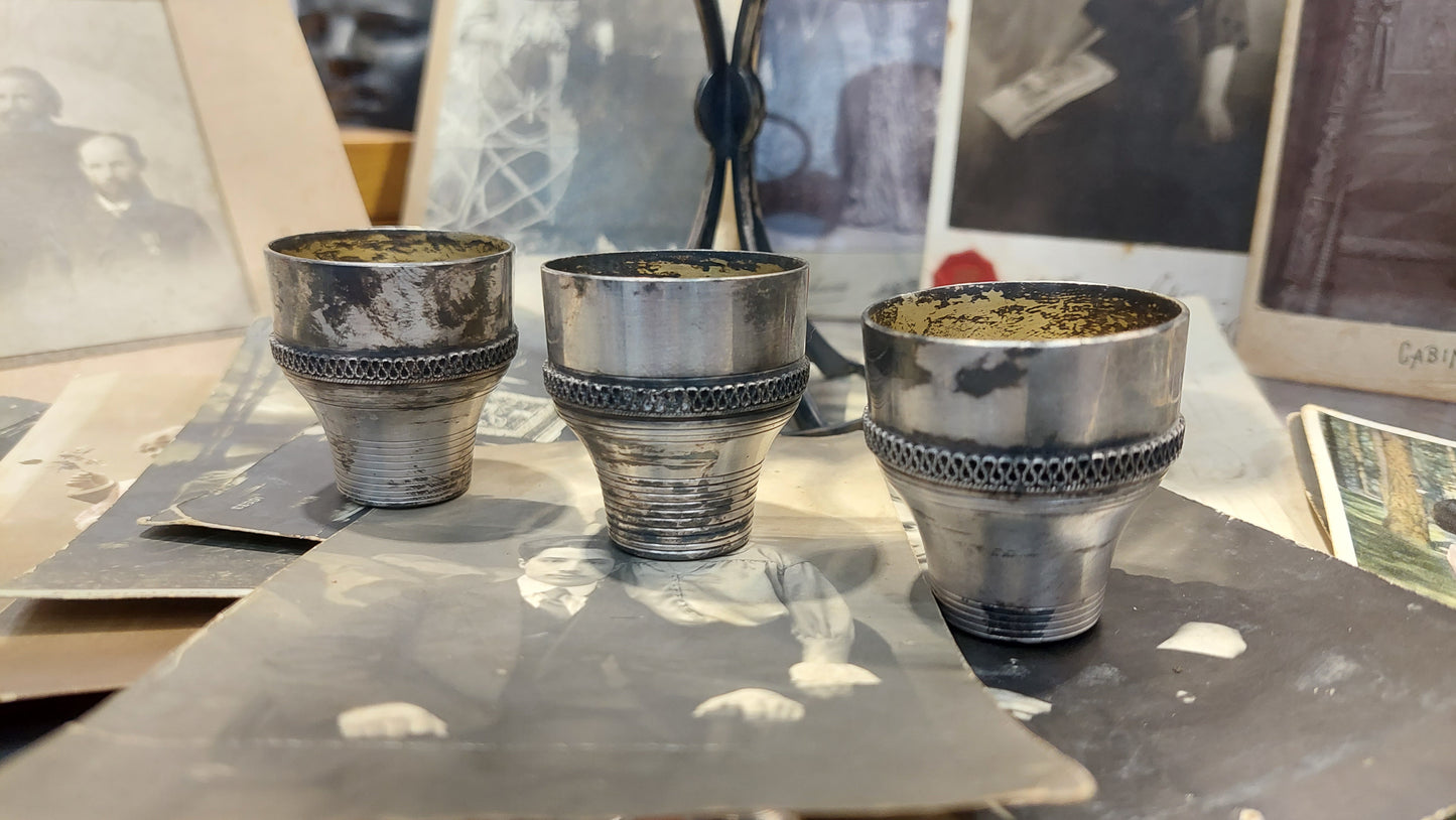 Cupronickel cups of the USSR. Floral set. For a gift. Silvering and gilding.