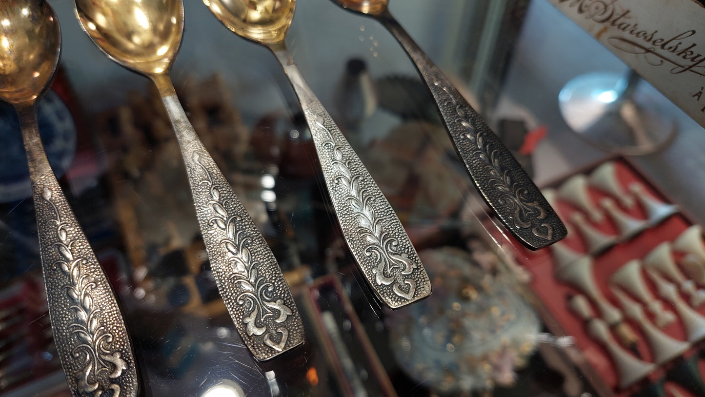 new silver and gold-plated teaspoons from the 60s of the USSR