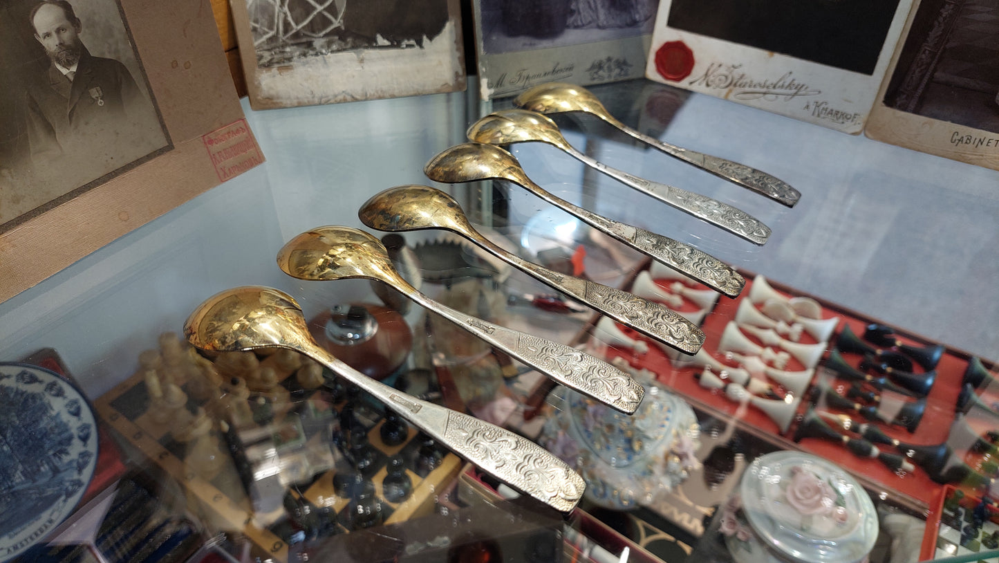 new silver and gold-plated teaspoons from the 60s of the USSR