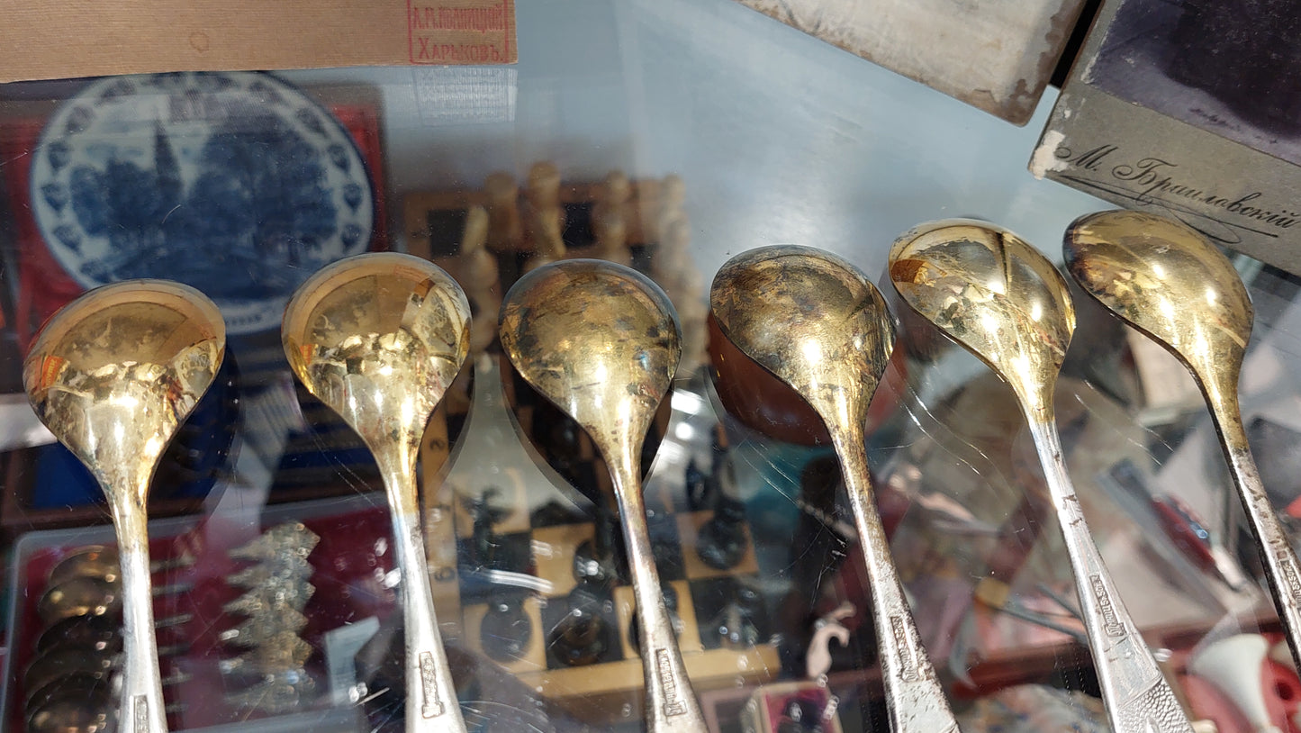 new silver and gold-plated teaspoons from the 60s of the USSR