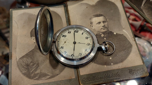 Soviet vintage pocket watch Molnija Capercaillie, mechanical pocket watch USSR Molniya, Ukrainian watch.