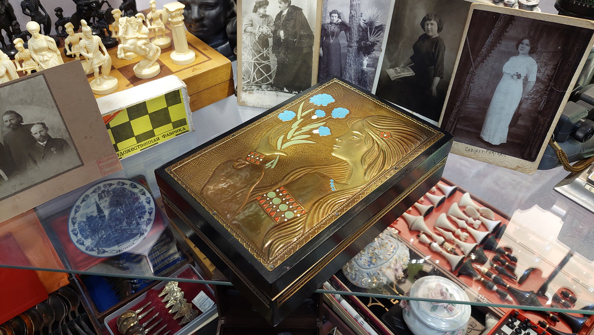 New USSR box made of wood and brass.