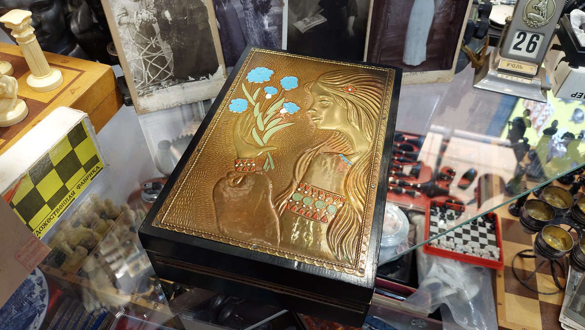 New USSR box made of wood and brass.
