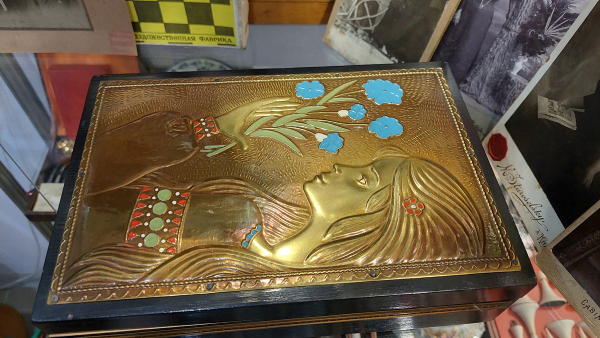 New USSR box made of wood and brass.