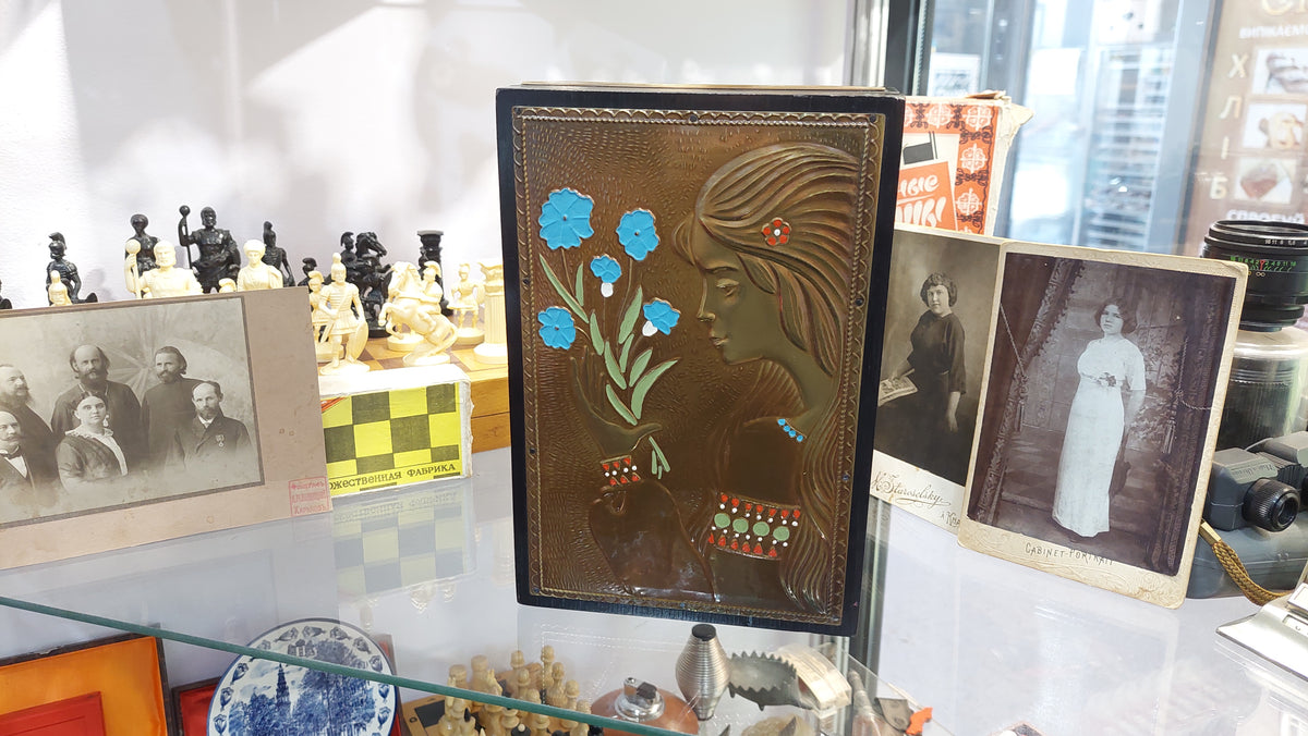 New USSR box made of wood and brass.