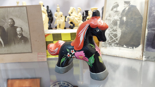 Vintage Russian Fairytale Wooden Horse, Hand Carved and Painted, Russian Native Art