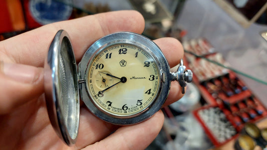 Soviet vintage pocket watch Molniya Glukhar, mechanical pocket watch USSR Molniya, Ukrainian watch.