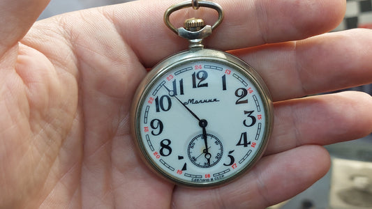 Soviet Vintage Pocket Watch Molniya "Russian Ship", USSR Mechanical Pocket Watch Molniya, Russian Watch.