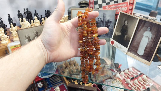 Vintage amber beads, Soviet beads, natural amber beads, made in USSR, 1970s, gift for her, accessory, decoration.