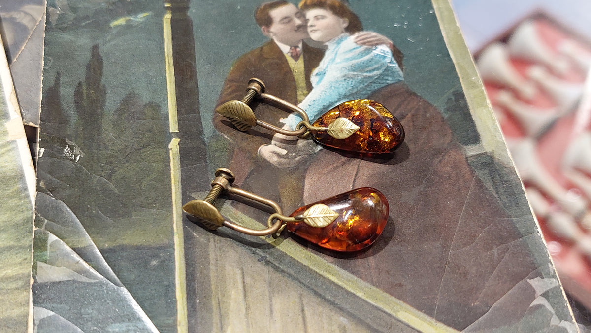 Amber Drop Earrings, Romantic Baltic Amber Cognac Amber Drop Earrings, Boho Fossil Amber Jewelry.