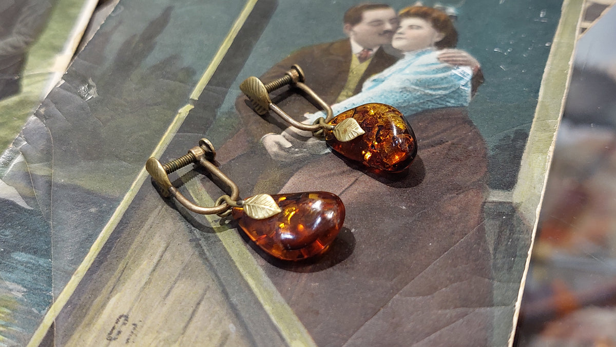 Amber Drop Earrings, Romantic Baltic Amber Cognac Amber Drop Earrings, Boho Fossil Amber Jewelry.