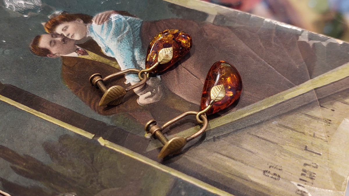 Amber Drop Earrings, Romantic Baltic Amber Cognac Amber Drop Earrings, Boho Fossil Amber Jewelry.