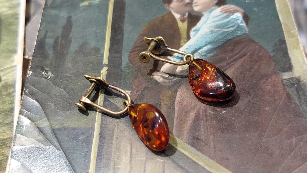 Amber Drop Earrings, Romantic Baltic Amber Cognac Amber Drop Earrings, Boho Fossil Amber Jewelry.