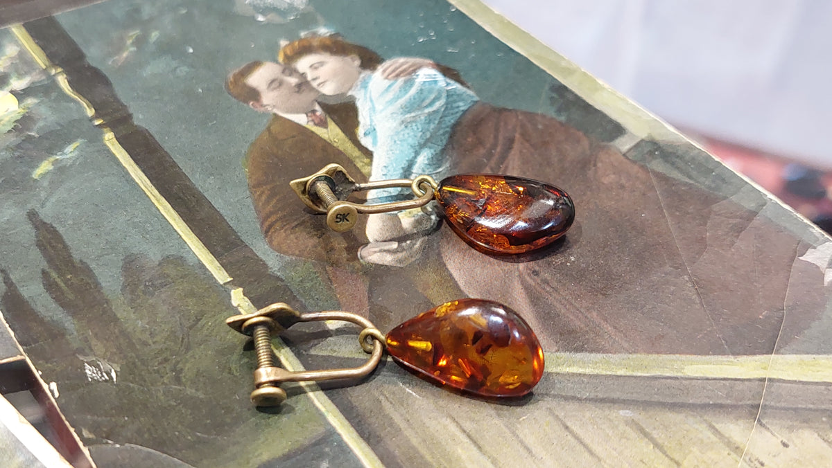 Amber Drop Earrings, Romantic Baltic Amber Cognac Amber Drop Earrings, Boho Fossil Amber Jewelry.