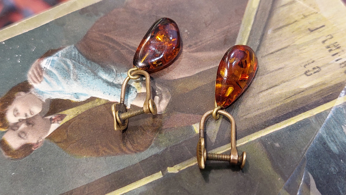 Amber Drop Earrings, Romantic Baltic Amber Cognac Amber Drop Earrings, Boho Fossil Amber Jewelry.