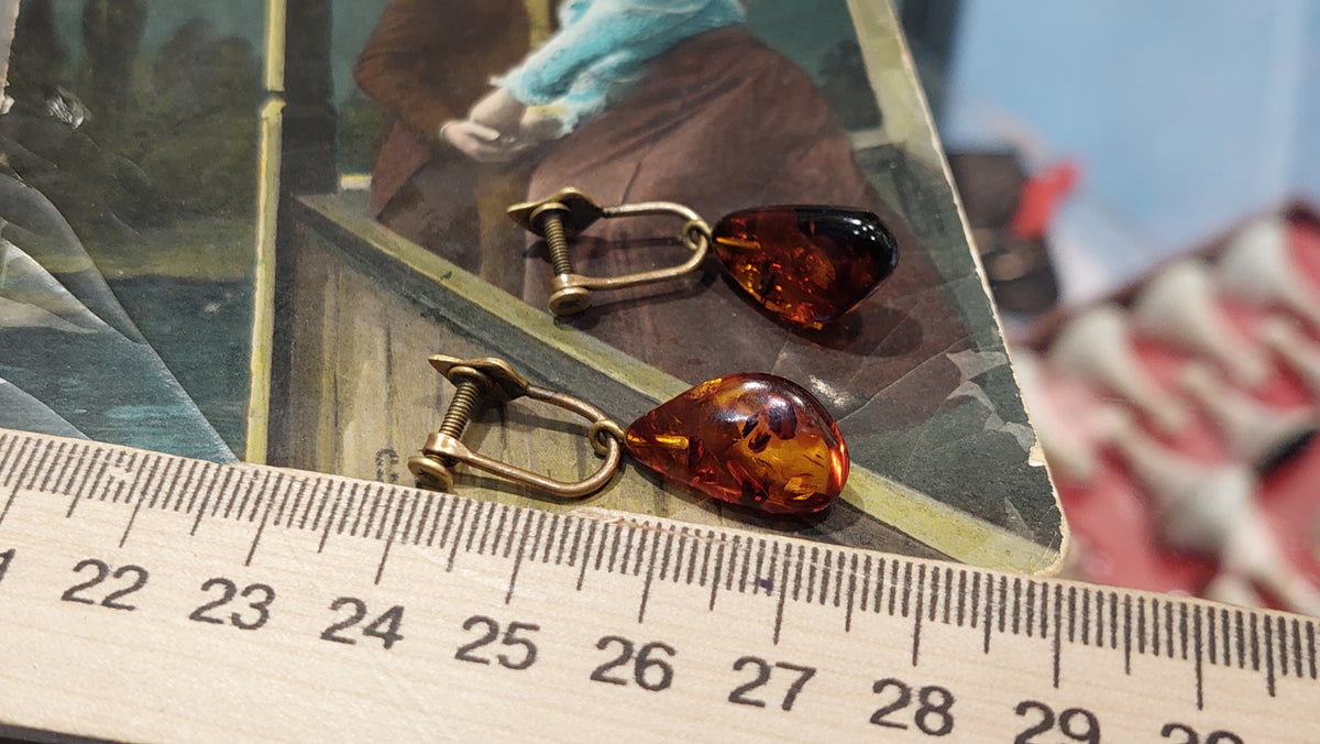 Amber Drop Earrings, Romantic Baltic Amber Cognac Amber Drop Earrings, Boho Fossil Amber Jewelry.