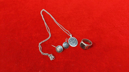 Vintage set!!! silver earrings, ring, chain with pendant stamp 875 USSR standard. Rare vintage set!!!