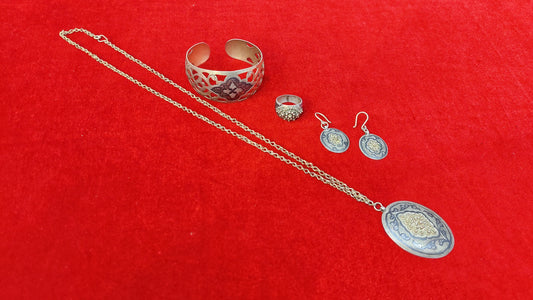 Vintage set!!! silver-plated earrings, ring, chain with pendant and bracelet USSR. Rare vintage set!!!