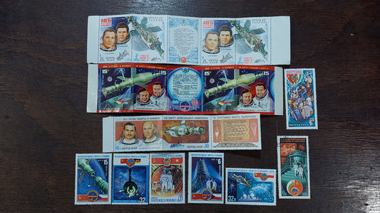 SPACE.Collectible space STAMPS. Space stamps. Soyuz APOLON, Yuri Gagarin, Sputnik, Lunokhod.