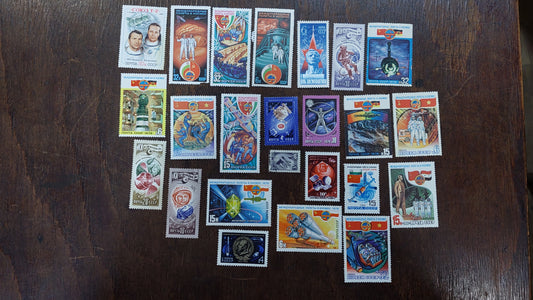 SPACE.Collectible space STAMPS. Space stamps. Soyuz APOLON, Yuri Gagarin, Sputnik, Lunokhod.