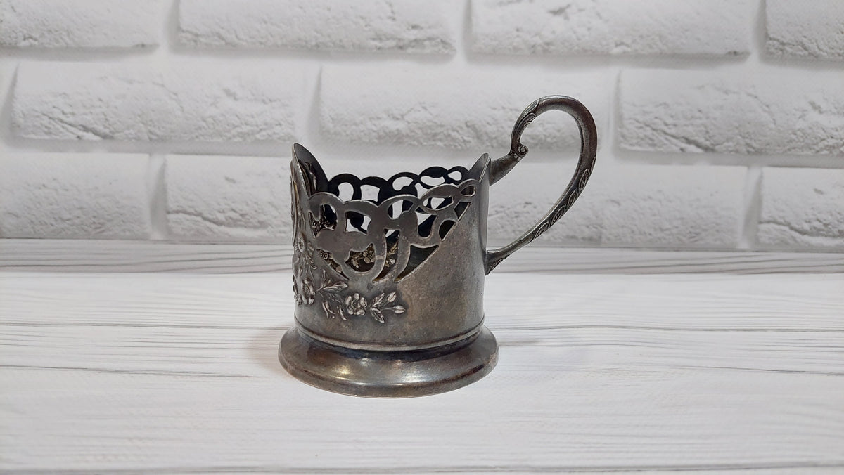 Cupronickel silver cup holder Bogdan Khmelnitsky, Ukrainian cup holder with Bogdan Khmelnitsky