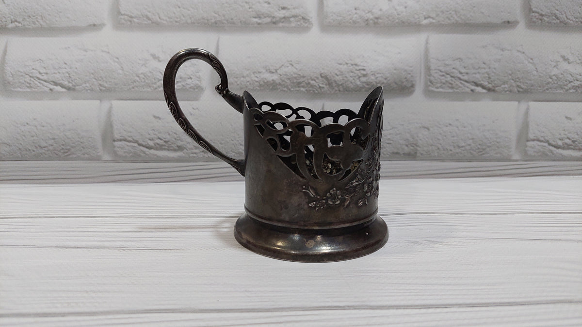 Cupronickel silver cup holder Bogdan Khmelnitsky, Ukrainian cup holder with Bogdan Khmelnitsky