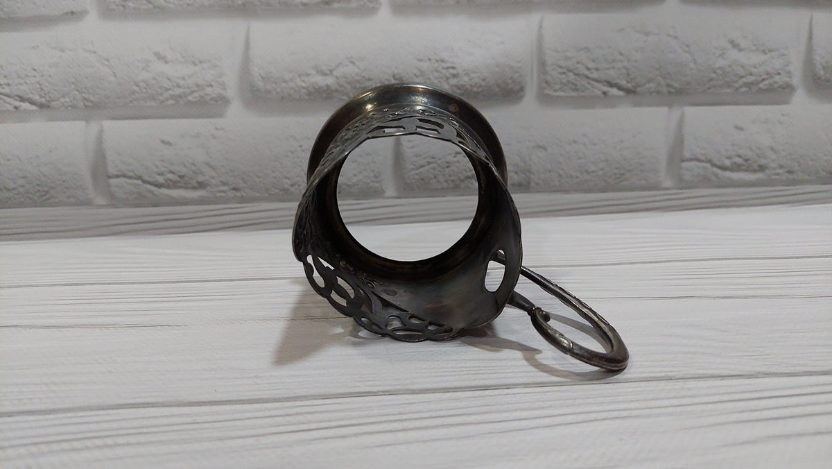 Cupronickel silver cup holder Bogdan Khmelnitsky, Ukrainian cup holder with Bogdan Khmelnitsky