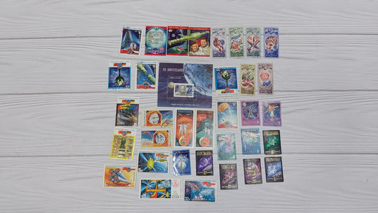 SPACE.Collectible space STAMPS. Space stamps. Soyuz APOLON, Yuri Gagarin, Sputnik, Lunokhod. 35 pieces