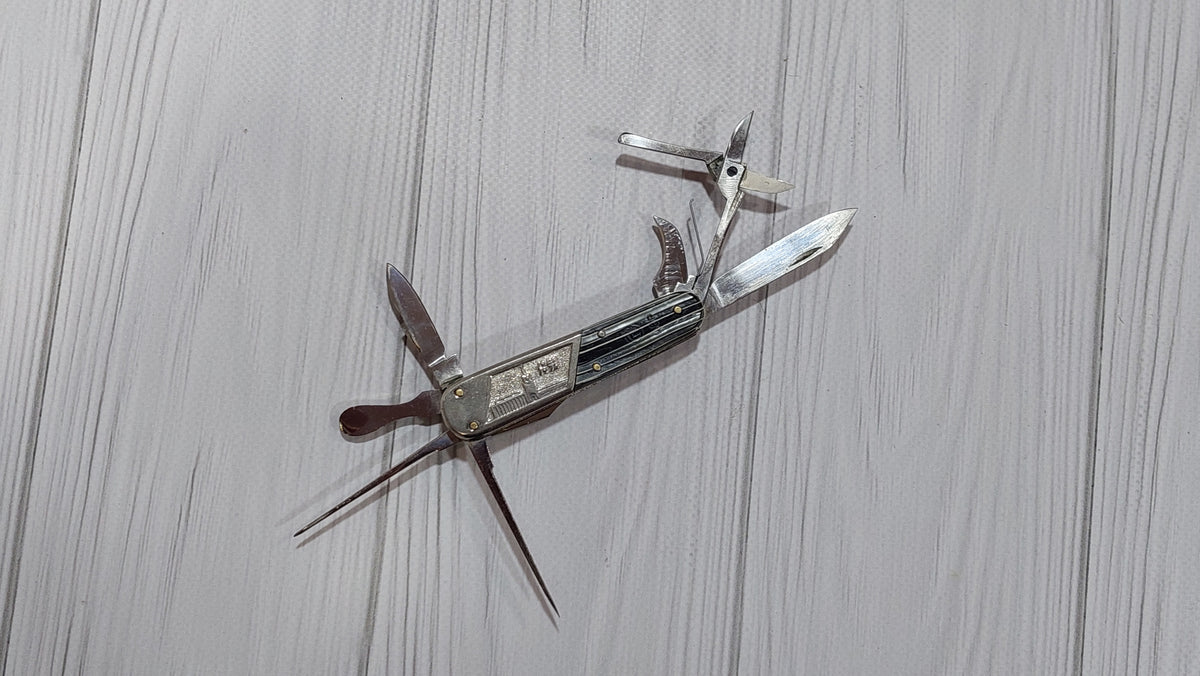 Knife Pavlovsk souvenir multitool. Rare folding knife 1972 50 years of the USSR.