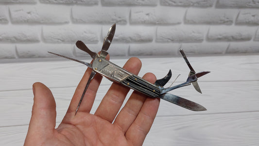 Knife Pavlovsk souvenir multitool. Rare folding knife 1972 50 years of the USSR.