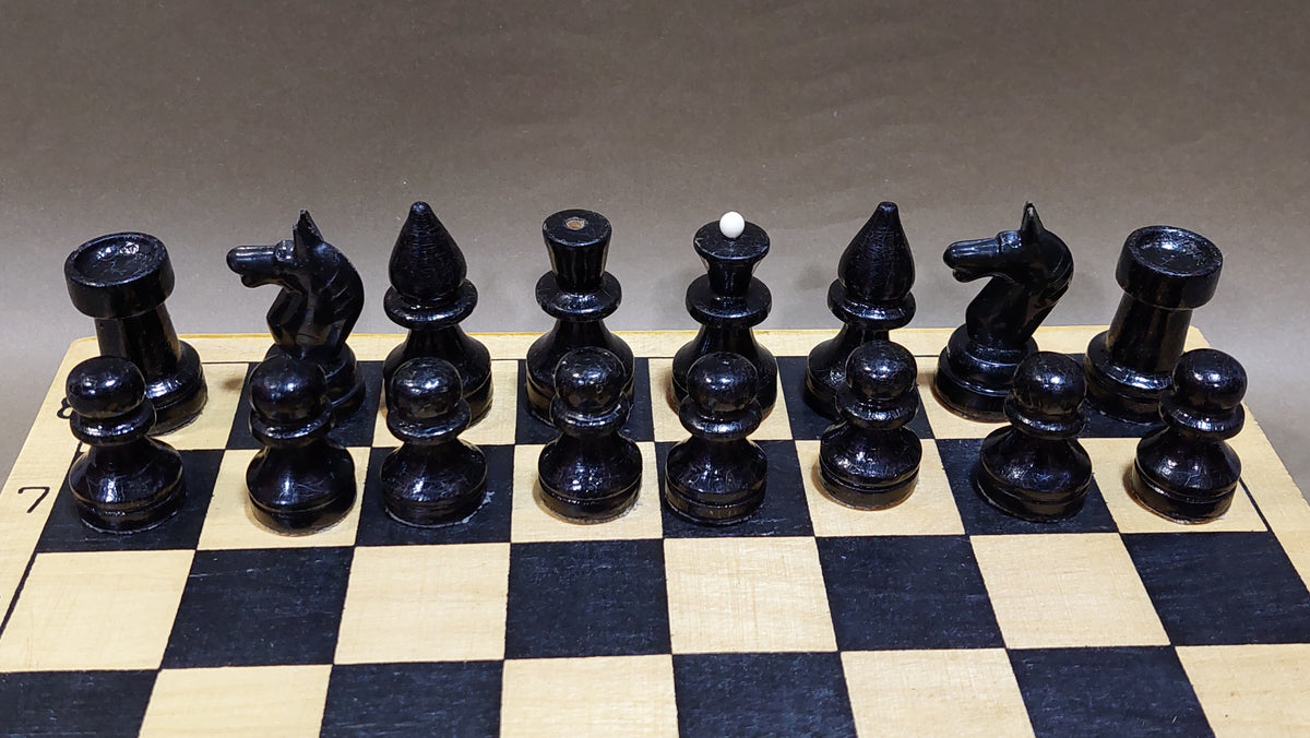 Nice old classic Soviet wooden chess set, vintage USSR antique from the 1980s.