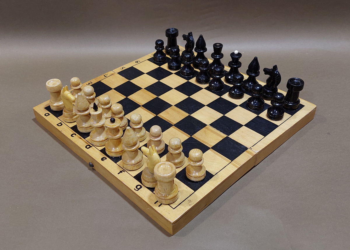 Nice old classic Soviet wooden chess set, vintage USSR antique from the 1980s.