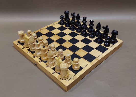 Nice old classic Soviet wooden chess set, vintage USSR antique from the 1980s.