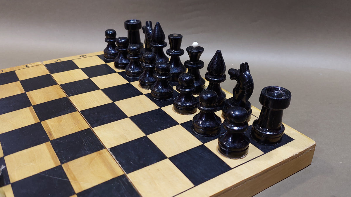 Nice old classic Soviet wooden chess set, vintage USSR antique from the 1980s.