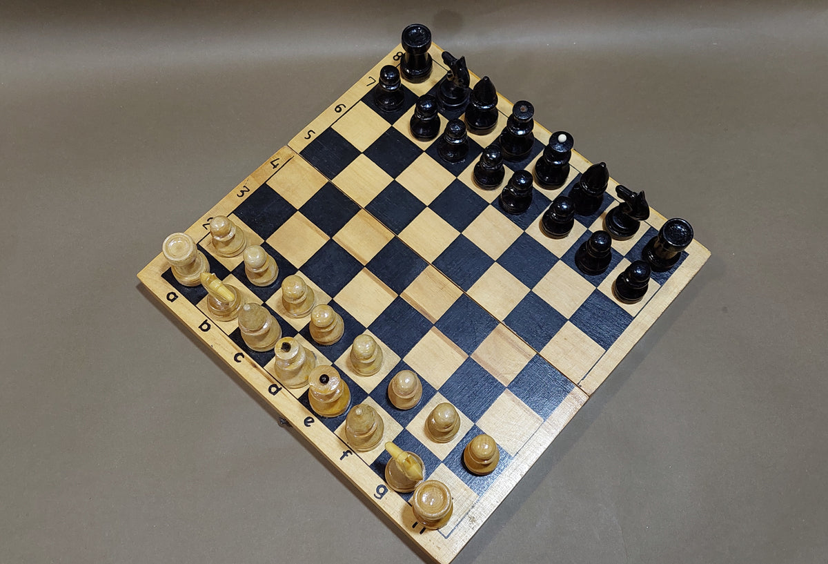Nice old classic Soviet wooden chess set, vintage USSR antique from the 1980s.