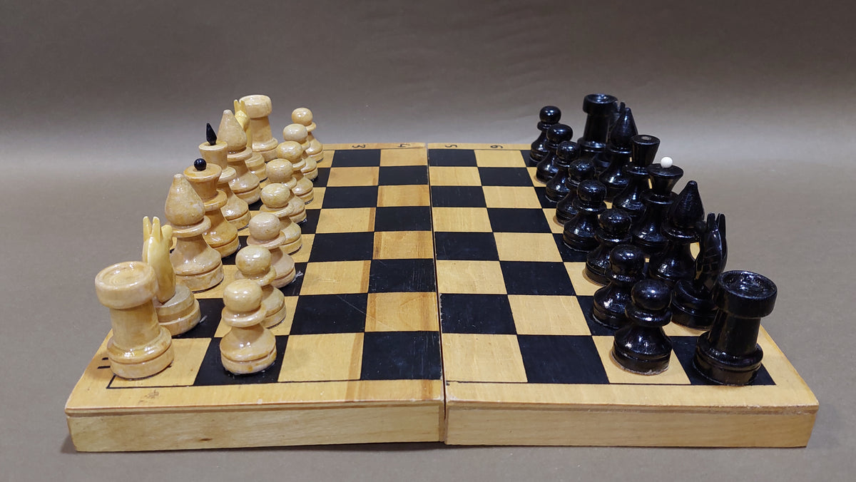 Nice old classic Soviet wooden chess set, vintage USSR antique from the 1980s.
