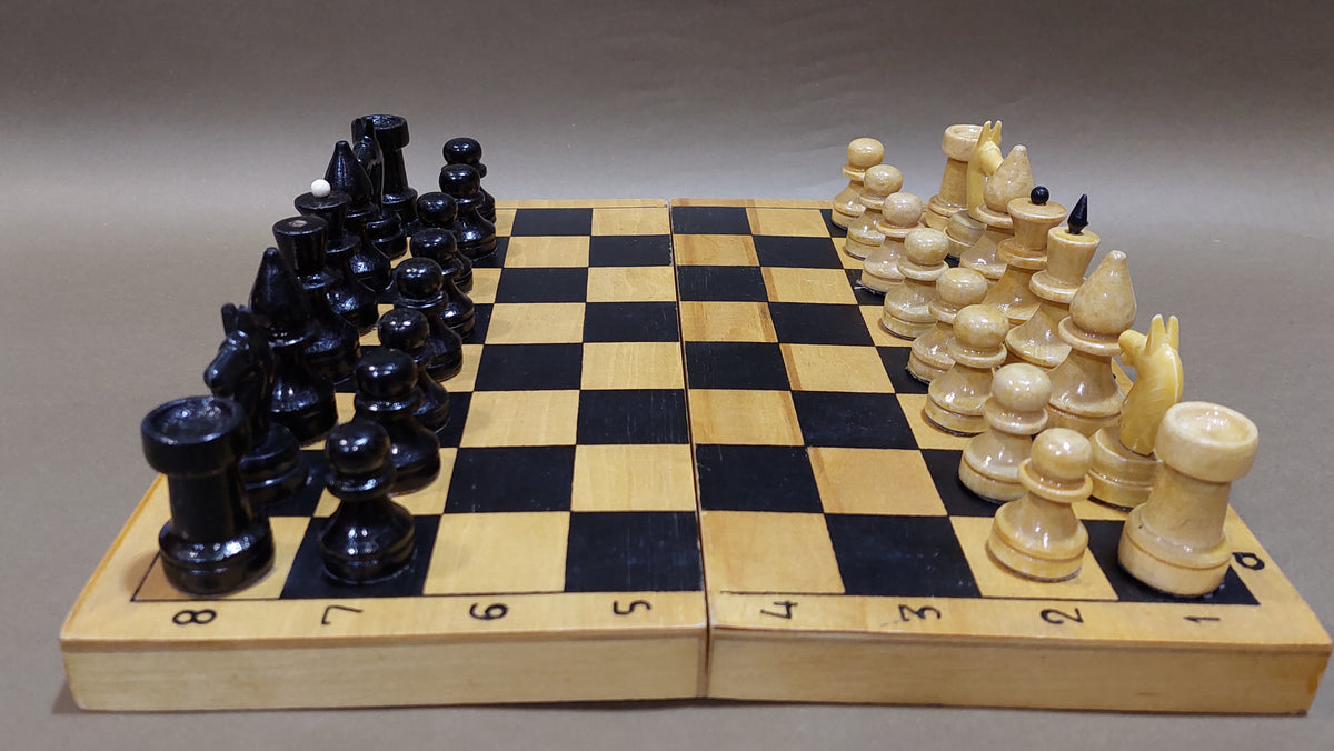 Nice old classic Soviet wooden chess set, vintage USSR antique from the 1980s.