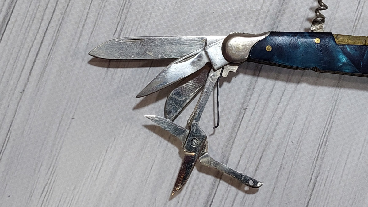 Soviet vintage folding knife multitool, USSR folding knife, produced by the Soviet Vorsma plant, tourist knife.