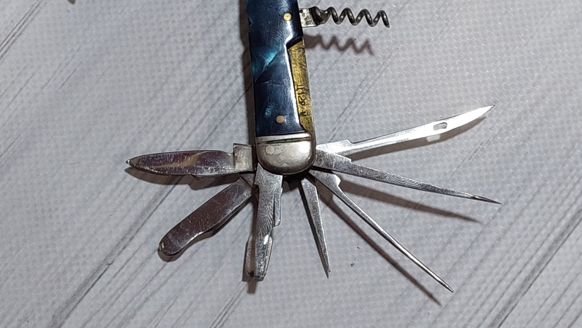 Soviet vintage folding knife multitool, USSR folding knife, produced by the Soviet Vorsma plant, tourist knife.